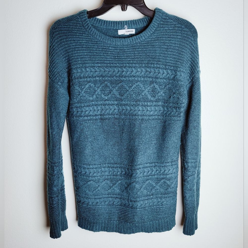 Sonoma Women's Teal Textured Knit Crewneck Sweater, Sz S